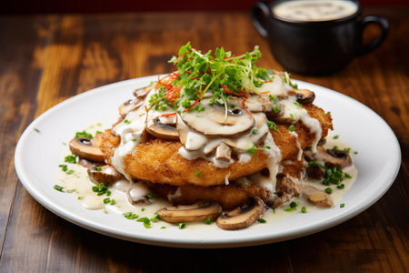 Crispy Pork schnitzel mushroom. Meal dinner. Generate Aiの素材