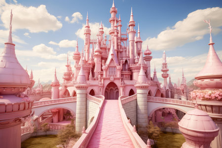 Girly Pink princess castle tower. Story tale. Generate Aiの素材