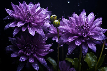 Delicate Purple flowers closeup dramatic. Nature summer. Generate Aiの素材