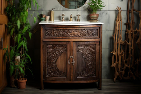 Waterproof Washbasin cupboard bathroom. Mirror cabinet. Generate Aiの素材