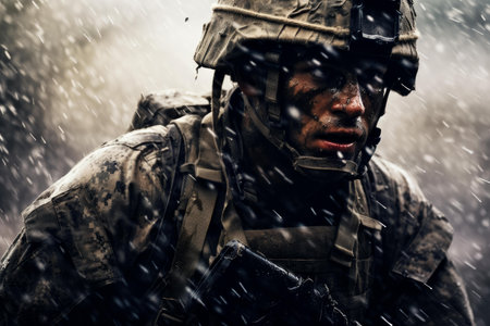 Soldier water rain river. Man ops. Generate Aiの素材