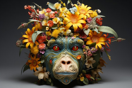 Summery Monkey head flowers. Zoo face. Generate Aiの素材