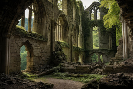 Crumbling Old church ruines stone. City retro. Generate Aiの素材