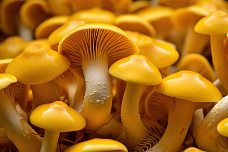 Vivid Yellow macro fresh mushroom. Summer fungi. Generate Aiの素材