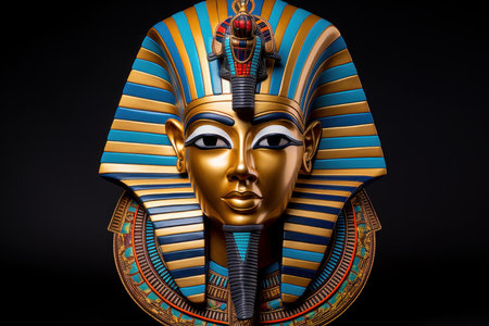 Mysterious Pharaoh mask colorful. Stone wooden. Generate Aiの素材