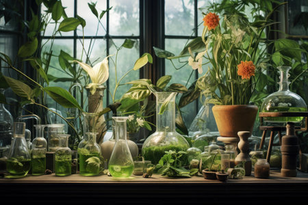 Controlled Laboratory biology plants test. Organic glass. Generate Aiの素材