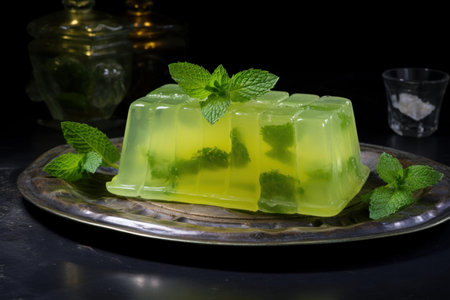 Cool Plate of lemon jelly mint. Food fruit dessert fresh diet. Generate Aiの素材