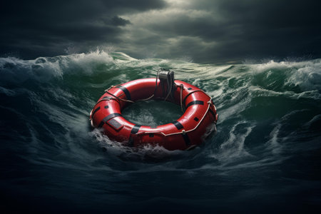 Floatable Life buoy rescue ring sea. Safe float. Generate AIの素材