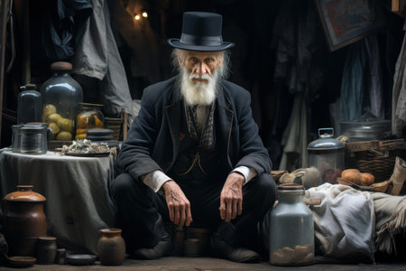 Knowledgeable Salesman old man market. Shop drinks. Generate Aiの素材