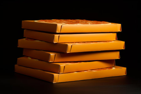 Rectangular Stack orange pizza boxes carton. Blank order. Generate Aiの素材