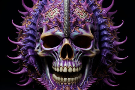Mysterious Monster skeleton purple. Dark death skull fantasy evil. Generate Aiの素材