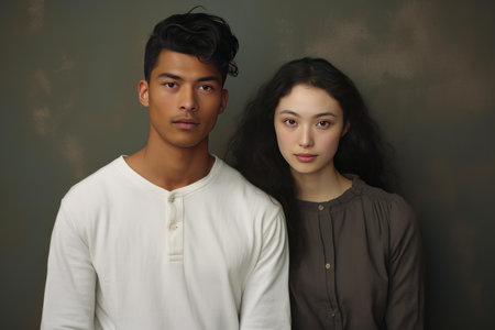 Harmonious Multiethnic young couple together. Relax home. Generate Aiの素材