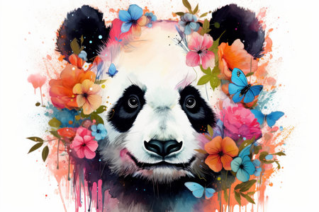 Captivating Panda colorful flowers. Flower garden. Generate Aiの素材