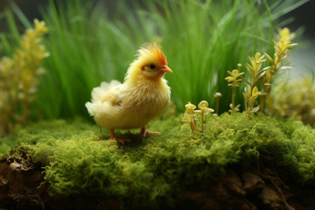 Gentle Little chicken green grass. Farm bird. Generate Aiの素材
