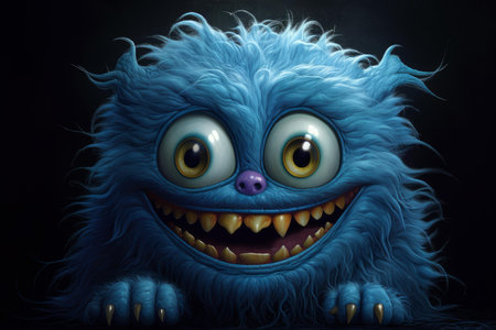 Vibrant Smiling blue monster. Cute funny. Generate Aiの素材