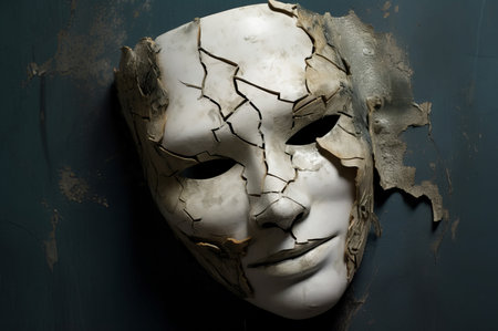 Mysterious Mask cracked face. Crack beauty sad. Generate Aiの素材