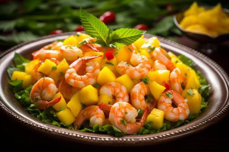Flavorful Shrimp salad mango. Lemon dinner snack. Generate Aiの素材