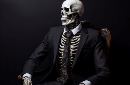 Unconventional Skeleton business suit. Human face horror. Generate Aiの素材