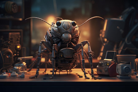 Intricate Software bug robot. Virus sign. Generate Aiの素材