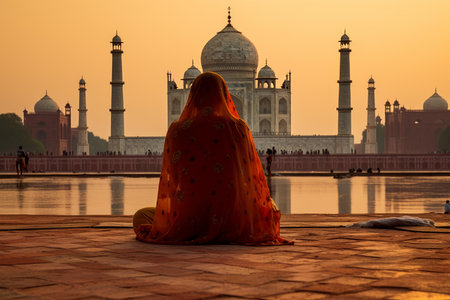 Taj Mahal woman. Culture monument. Generate Aiの素材