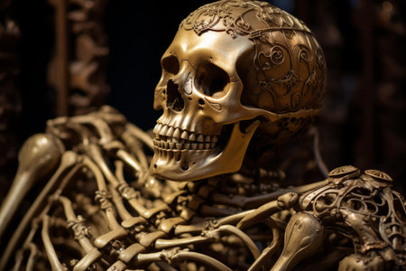 Ancient tomb cave with skeleton bones. Old historic travel empty relic. Generate Aiの素材