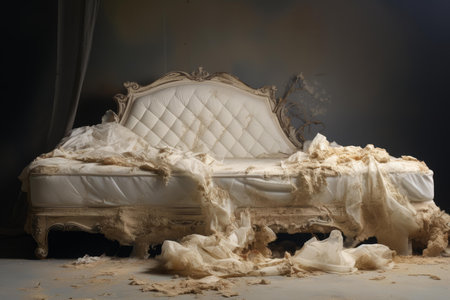 Torn damaged mattress. Garbage bedroom. Generate Aiの素材