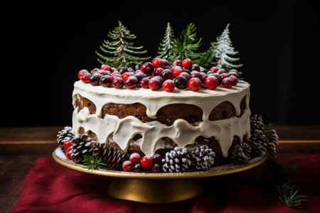 Traditional christmas cake. Holiday icing. Generate Aiの素材