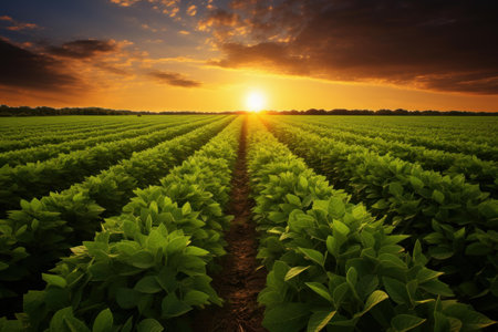 Sunny Soy beans farm field. Water natural. Generate Aiの素材
