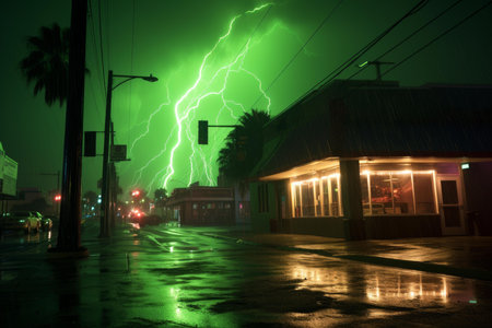 Majestic Thunder sky green lights. Electric stormy. Generate Aiの素材