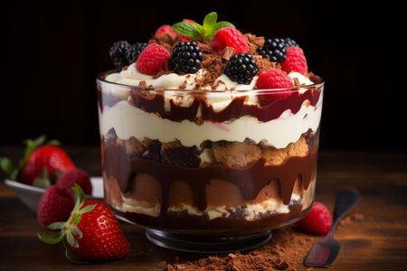 Decadent Trifle dessert chocolate food. Sweet sundae. Generate Aiの素材