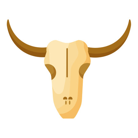 Vintage cartoon illustration of bison skull with long horns, in flat design style, isolated on white background. Perfect for western, wildlife, and natural history themed projectsのイラスト素材