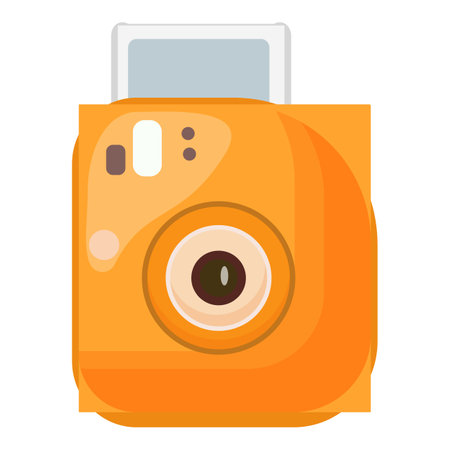Flat design illustration of a vibrant orange digital camera, isolated on whiteのイラスト素材