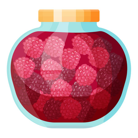 Vector graphic of a glass jar filled with vibrant raspberry preservesのイラスト素材