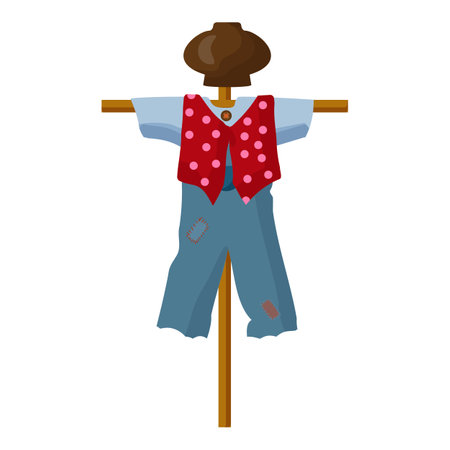 Vector graphic of a vibrant scarecrow in dotted clothing, perfect for farmthemed designsのイラスト素材