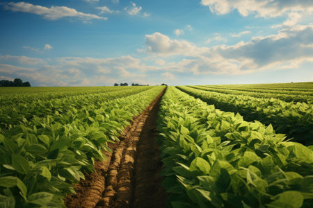 Biodiverse Soy beans farm field. Water natural. Generate Aiの素材