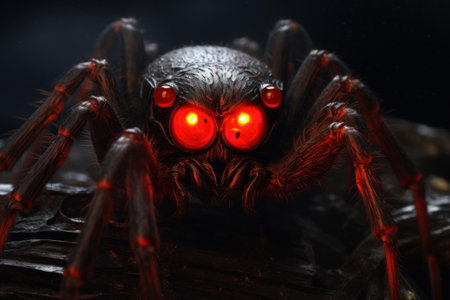 Hypnotic Spider glowing eyes. Nature big. Generate Aiの素材