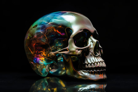 Enigmatic Surreal glass skull. Skull neon. Generate Aiの素材