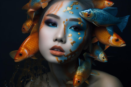 Aquatic Woman surrealistic fishes. Scene girl. Generate Aiの素材