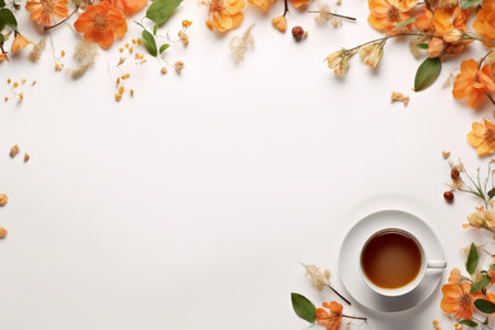 Sleek Tea coffee mockup background. Wood cup. Generate Aiの素材