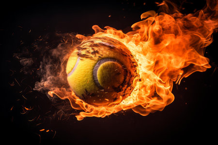 Intense Tennis ball fire power. Digital art. Generate Aiの素材