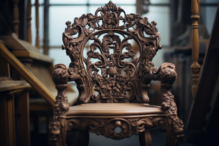Elegant antique chair with detailed wood carvings, showcasing craftsmanshipの素材