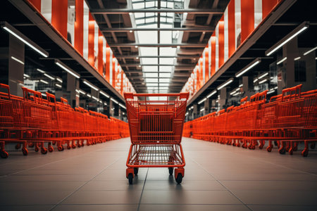 Spacious Shopping cart supermarket customer object. Carriage basket ecommerce daily sell. Generate AIの素材