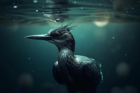 Peculiar Surreal bird. Creative space poster. Generate AIの素材