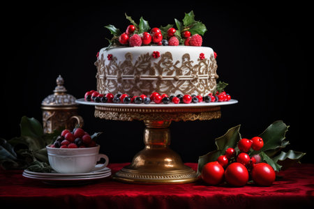 Spiced Traditional christmas cake. Holiday icing. Generate AIの素材