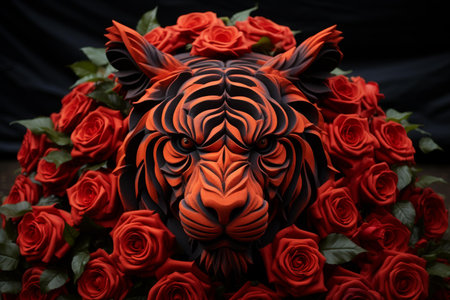 Majestic Tiger head roses. Summer wild. Generate AIの素材