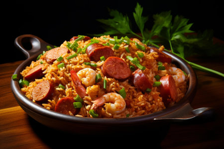 Savory Traditional jambalaya. Cooking food meal. Generate AIの素材