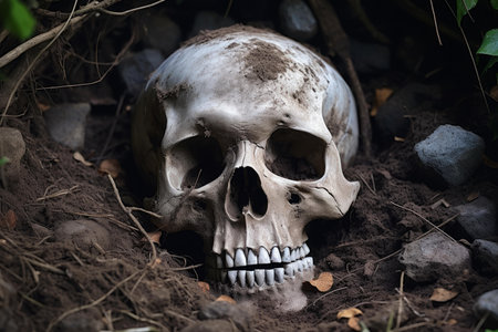 Eerie Tomb skull creepy. Terror royal. Generate AIの素材