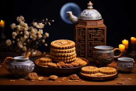 Round Traditional mooncake. Moon dessert snack. Generate AIの素材