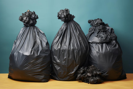 Non-biodegradable Trash bag garbage. Plastic bin recycle. Generate AIの素材