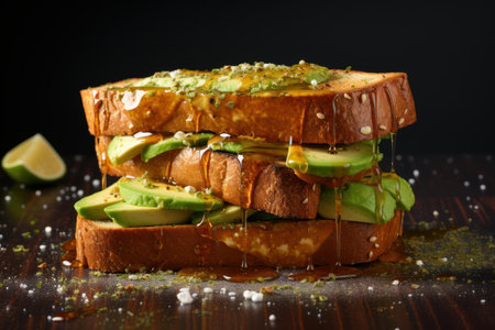 Creamy Toast avocado. Slice salad organic. Generate AIの素材